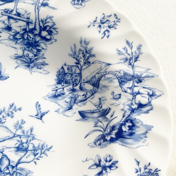 Queen’s China Toile Blue Flat Rim Soup Salad Bowls Set of Three 8.75” - Picture 10 of 15